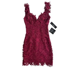 Lulus Women’s XS‎ Burgundy Uno Dos Lace Bodycon Mini Dress Chic Party Formal NEW